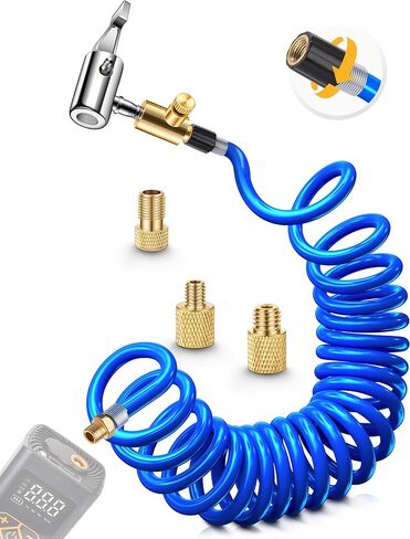 ظرف إطار نحاسي مع خرطوم هواء من البولي يوريثان بطول 9.8 قدم، محول خرطوم نفخ الإطارات بمشبك قفل مع محول صمام بريستا وقطعتين من صواميل التحويل، مجموعة ظرف هواء لمضخة الإطارات المحمولة/ضاغط الهواء in Kuwait