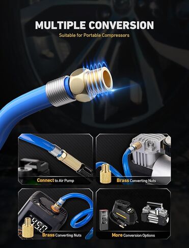 ظرف إطار نحاسي مع خرطوم هواء من البولي يوريثان بطول 9.8 قدم، محول خرطوم نفخ الإطارات بمشبك قفل مع محول صمام بريستا وقطعتين من صواميل التحويل، مجموعة ظرف هواء لمضخة الإطارات المحمولة/ضاغط الهواء in Kuwait