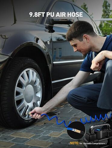 ظرف إطار نحاسي مع خرطوم هواء من البولي يوريثان بطول 9.8 قدم، محول خرطوم نفخ الإطارات بمشبك قفل مع محول صمام بريستا وقطعتين من صواميل التحويل، مجموعة ظرف هواء لمضخة الإطارات المحمولة/ضاغط الهواء in Kuwait