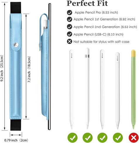 حافظة أقلام DTTO لأقلام Apple Pencil Pro الجديدة، وApple Pencil الجيل الأول/الثاني وقلم Apple (USB-C)، وحقيبة أقلام iPad من جلد البولي يوريثان مع شريط مطاطي قابل للفصل متصل بجهاز iPad، أزرق داكن in Kuwait