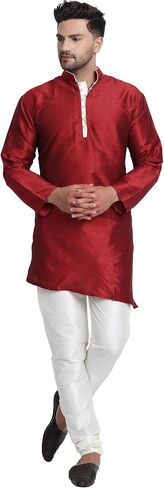 SKAVIJ Men Art Silk Cross Cut Ethnic Kurta Pajama Indian Clothing Traditional Suit Dress Set in Saudi Arabia