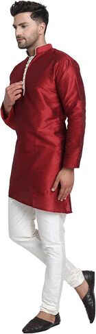 SKAVIJ Men Art Silk Cross Cut Ethnic Kurta Pajama Indian Clothing Traditional Suit Dress Set in Saudi Arabia