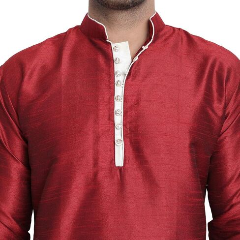 SKAVIJ Men Art Silk Cross Cut Ethnic Kurta Pajama Indian Clothing Traditional Suit Dress Set in Saudi Arabia