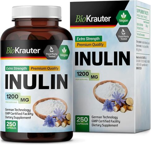 Inulin Powder Capsules - Organic Fiber Supplement - 1200mg Chicory Root Fiber Pills for Digestive Support - Pure Soluble Fiber Supplements - 100 Vegan Tablets in Kuwait