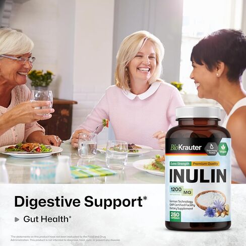 Inulin Powder Capsules - Organic Fiber Supplement - 1200mg Chicory Root Fiber Pills for Digestive Support - Pure Soluble Fiber Supplements - 100 Vegan Tablets in Kuwait