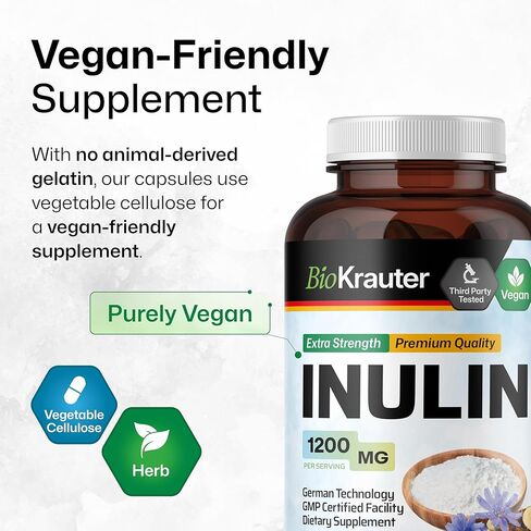 Inulin Powder Capsules - Organic Fiber Supplement - 1200mg Chicory Root Fiber Pills for Digestive Support - Pure Soluble Fiber Supplements - 100 Vegan Tablets in Kuwait