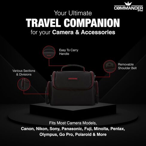 Commander Optics Large Universal DSLR Camera Case Gadget Bag - 11 x 7 x 7 Inches, Black/Red in Saudi Arabia