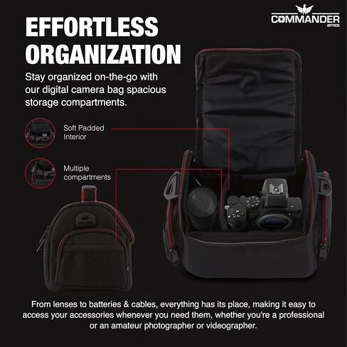 Commander Optics Large Universal DSLR Camera Case Gadget Bag - 11 x 7 x 7 Inches, Black/Red in Saudi Arabia