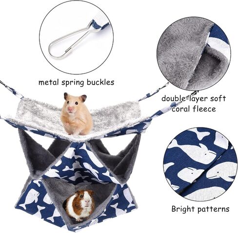 XINRUI 3 Layer Guinea Pig Cage Hammock, Cute Rat Hamster Hanging Hammock Bed Soft Warm Small Animals House Cage Accessories Toy for Ferret Squirrel Chinchilla Parrot Sugar Glider in Kuwait
