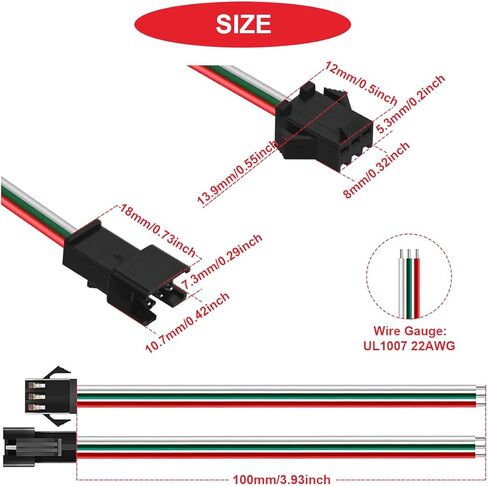 20Pairs JST XH 2.54mm 2Pin Male and Female Connector Cable with UL1007 22AWG 100mm Red Black Connector Wire,Heat Shrink Tube for Tiny Drone Battery Terminal Socket LED Strip Light in Kuwait
