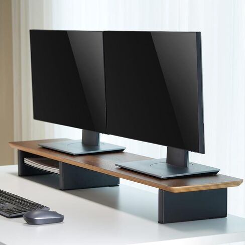 XL Walnut Wood Monitor Stand for Desk (44 Inch) Large Monitor Stands for 2 Monitors, Desk Shelf for Top of Desk Walnut Monitor Shelf in Kuwait