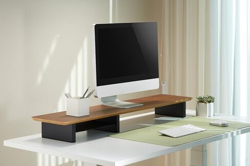 XL Walnut Wood Monitor Stand for Desk (44 Inch) Large Monitor Stands for 2 Monitors, Desk Shelf for Top of Desk Walnut Monitor Shelf in Kuwait