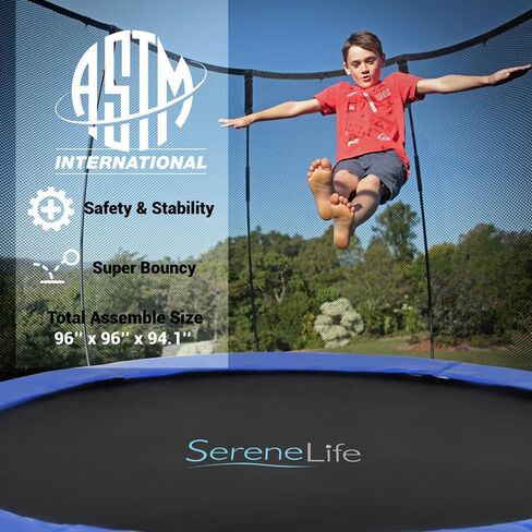 SereneLife 8/10/12 FT في الفناء الخلفي الترفيهي في الهواء الطلق، ترامبولين قوي شديد التحمل مع شبكة إغلاق أمان، طلاء مضاد للصدأ، للأطفال والكبار، حشوة غطاء زنبركي in Saudi Arabia
