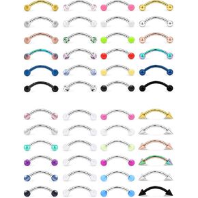 Oufksiyy 48PCS 14G Tongue Rings Glitter Bioflex Flexible Acrylic Curved Barbell Snake Eyes Tongue Nipple Ring Body Piercing Jewelry Retainer for Women Glow in The Dark Bridge Tongue Rings