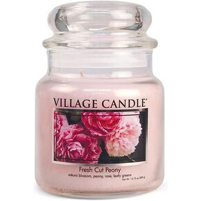 Village Candle Fresh Cut Peony Large Glass Apothecary Jar, Scented Candle, 21.25 oz., Light Pink