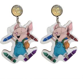 Cute Teacher Student Earrings Funny Wooden Mouse Cat Cheese Book Crayons Dangle Earrings Back to School Gift Jewelry