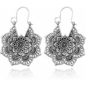Bohemian Filigree Chandelier Hoop Earrings Handmade Unique Gold Hollow Out Coin Disc Tassel Lightweight Big Dangle Drop Earrings for Women Girls Boho Ethnic Style Trendy Jewelry Gifts