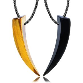 KVREET Wolf Tooth Stone Matching Couple Necklace Yin Yang Pendant Necklace For Men And Women Couples