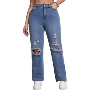 PEIHOT Women's High Waist Vintage Wide Leg Straight Leg Jeans Chic Ripped Denim Pants