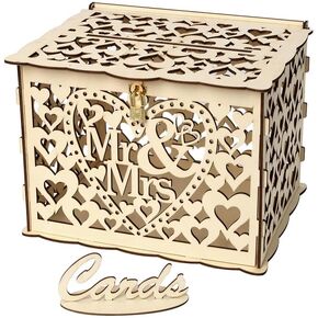Wooden Wedding Card Box for Reception - Holder with Hinged Lid for Money, Envelopes, Gift Cards, Shower Cards, Anniversary Cards - Decorative Collection Box for Wedding Ceremony - 11х 8,9 х 8,7