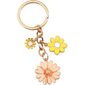 Fuqimanman2020 1~3 Pcs Flowers Charms Enameled Keychain Lovely Daisy Flowers Chain Tassel Keyring Gifts Purse Bag Accessories