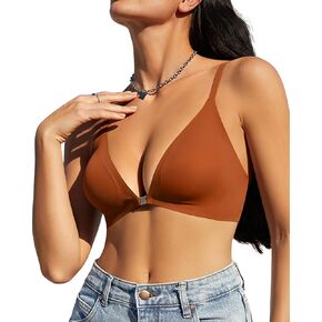 Front Closure Bras For Women No Underwire Low Cut Deep V Neck Bras Triangle Bralette Seamless T-Shirts Bra