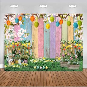 CHAIYA 7x5ft Spring Easter Backdrop Colorful Wood Green Grass Easter Backdrops for Photography Spring Flowers Easter Eggs Easter Photography Backdrops Kids Children Easter Party Supplies Decorations