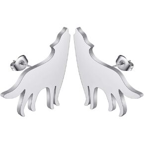 Black Stainless Steel Wolf Stud Earrings for Women Girls Cute Dog Animal Earrings