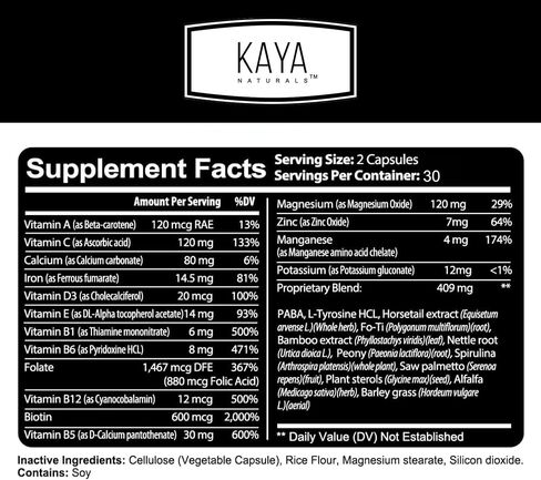 Kaya Naturals Hair Skin Nail Capsules BIOTIN Vitamin D Vitamin B-12 A Folic Acid Support, Hair Support Vitamin Supplement in Saudi Arabia