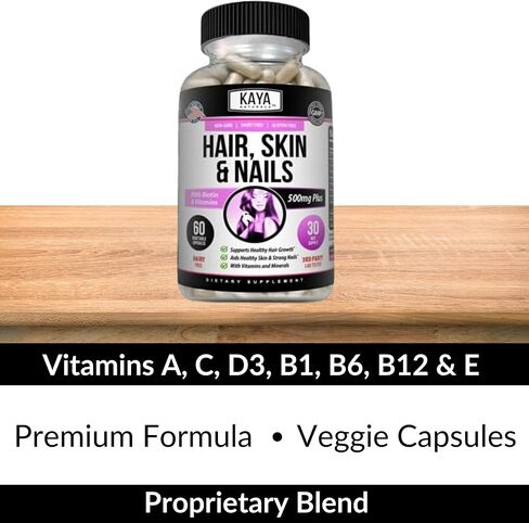 Kaya Naturals Hair Skin Nail Capsules BIOTIN Vitamin D Vitamin B-12 A Folic Acid Support, Hair Support Vitamin Supplement in Saudi Arabia