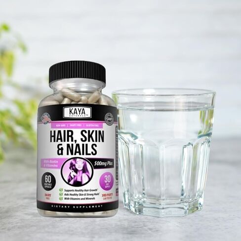 Kaya Naturals Hair Skin Nail Capsules BIOTIN Vitamin D Vitamin B-12 A Folic Acid Support, Hair Support Vitamin Supplement in Saudi Arabia