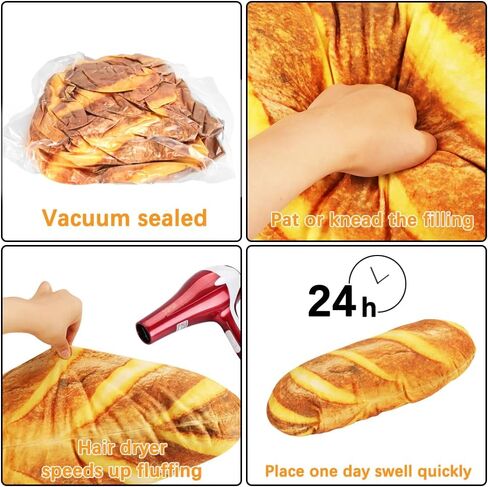 LZYMSZ وسادة خبز زبدة محاكاة ثلاثية الأبعاد، وسادة ظهر قطنية ناعمة مقاس 23.6 بوصة من الرغيف الفرنسي، وسادة محشوة على شكل خبز قطيفة، لعبة وسادة جسم الخبز المغلفة بالسكر، هدية لمكتب غرفة النوم الأريكة (23.6، زبدة) in Kuwait