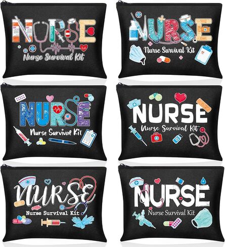 Photect 6 Pieces Nurse Makeup Bags Nurse Canvas Cosmetic Bag Nurse Survival Kit Travel Pouch Bag Nursing Zipper Pouch Nurse Gift for Women Girls Nurses School Nurse Practitioner Supplies in Saudi Arabia