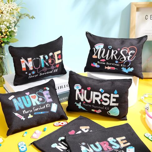 Photect 6 Pieces Nurse Makeup Bags Nurse Canvas Cosmetic Bag Nurse Survival Kit Travel Pouch Bag Nursing Zipper Pouch Nurse Gift for Women Girls Nurses School Nurse Practitioner Supplies in Saudi Arabia