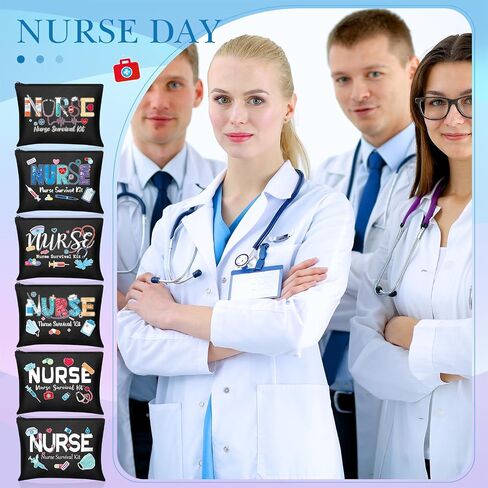 Photect 6 Pieces Nurse Makeup Bags Nurse Canvas Cosmetic Bag Nurse Survival Kit Travel Pouch Bag Nursing Zipper Pouch Nurse Gift for Women Girls Nurses School Nurse Practitioner Supplies in Saudi Arabia