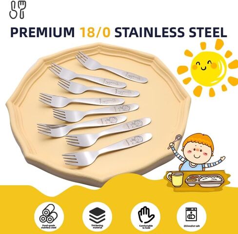 FUNNUO 4 Pack 18/8 Stainless Steel Toddler Forks with Colorful Giraffe image, Kids Metal Forks Set, Safe Children Forks for Self-Feeding, Dishwasher Safe (Colorful Giraffe) in Saudi Arabia