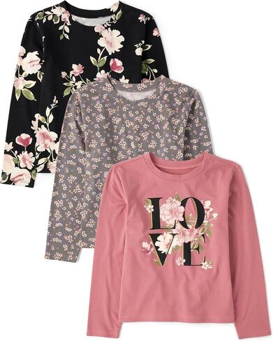 The Children's Place Girls' Long Sleeve Knit Fashion Shirt, VDay Raglan Tee, X-Small in Saudi Arabia