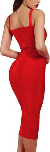 whoinshop Women's Rayon Strap Celebrity Midi Evening Party Bandage Dress Wine S in Saudi Arabia