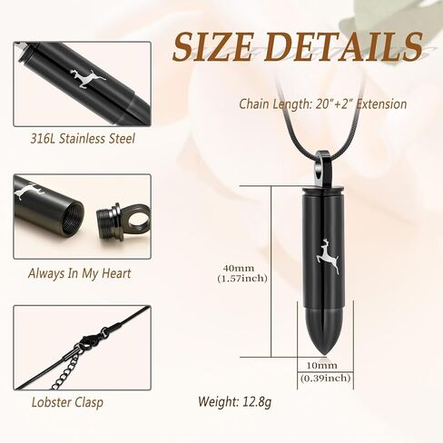 Deer Bullet Cremation Urn Necklace for Ashes Stainless Steel Memorial Cremation Jewelry for Loved One's Ashes Pendant in Kuwait