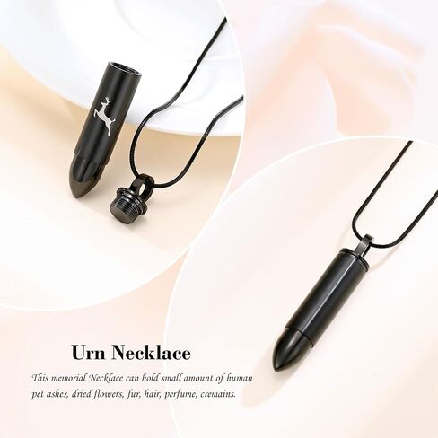 Deer Bullet Cremation Urn Necklace for Ashes Stainless Steel Memorial Cremation Jewelry for Loved One's Ashes Pendant in Kuwait