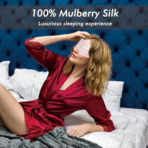 100% Natural Silk Sleep Mask for Men and Women, Upgraded Face-Hugging Padded Silk Eye Cover for Sleeping with Adjustable Band, Breathable & Soft for Sleeping, Yoga, Traveling (Black-Silk) in Kuwait