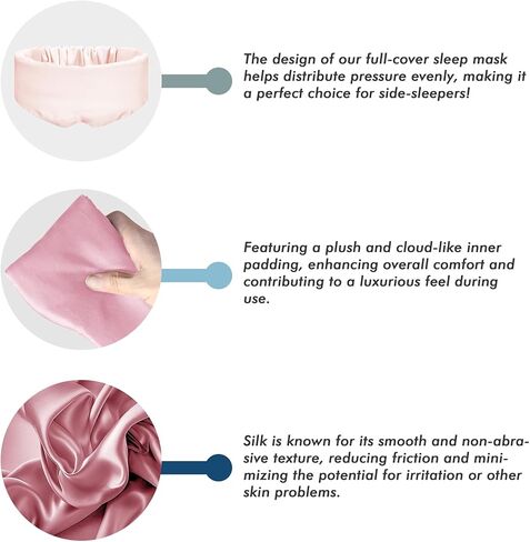 100% Natural Silk Sleep Mask for Men and Women, Upgraded Face-Hugging Padded Silk Eye Cover for Sleeping with Adjustable Band, Breathable & Soft for Sleeping, Yoga, Traveling (Black-Silk) in Kuwait