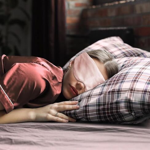 100% Natural Silk Sleep Mask for Men and Women, Upgraded Face-Hugging Padded Silk Eye Cover for Sleeping with Adjustable Band, Breathable & Soft for Sleeping, Yoga, Traveling (Black-Silk) in Kuwait