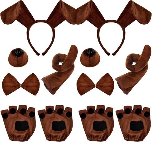 10 Pieces Puppy Dog Costume Set Dog Ear Headband, Bow Tie, Tail, Fake Nose and Puppy Paw Gloves Animal Costume Accessories for Halloween Cosplay Costume Dress Up Party Decoration in Saudi Arabia
