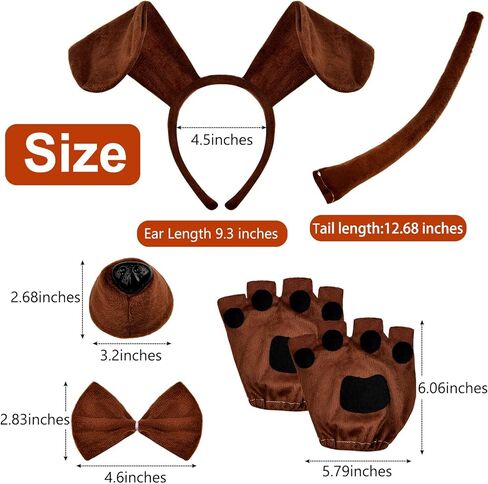 10 Pieces Puppy Dog Costume Set Dog Ear Headband, Bow Tie, Tail, Fake Nose and Puppy Paw Gloves Animal Costume Accessories for Halloween Cosplay Costume Dress Up Party Decoration in Saudi Arabia