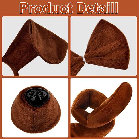 10 Pieces Puppy Dog Costume Set Dog Ear Headband, Bow Tie, Tail, Fake Nose and Puppy Paw Gloves Animal Costume Accessories for Halloween Cosplay Costume Dress Up Party Decoration in Saudi Arabia