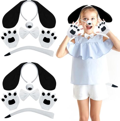 10 Pieces Puppy Dog Costume Set Dog Ear Headband, Bow Tie, Tail, Fake Nose and Puppy Paw Gloves Animal Costume Accessories for Halloween Cosplay Costume Dress Up Party Decoration in Saudi Arabia