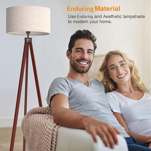 LEPOWER Wood Tripod Floor Lamp, Mid Century Standing Lamp, Modern Design Studying Light for Living Room, Bedroom, Study Room and Office, Flaxen Lamp Shade with E26 Base Brown in Saudi Arabia