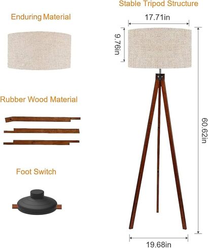 LEPOWER Wood Tripod Floor Lamp, Mid Century Standing Lamp, Modern Design Studying Light for Living Room, Bedroom, Study Room and Office, Flaxen Lamp Shade with E26 Base Brown in Saudi Arabia