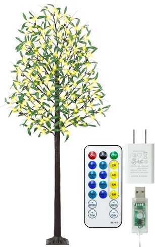 4FT 60 شجرة زيتون مضاءة LED - أشجار زيتون صناعية داخلية مع 6 فروع، 12 فاكهة 120 ورقة، جهاز تحكم عن بعد 8 أوضاع وامضة، توقيت، DC 5V آمن، شجرة زيتون صناعية لتزيين المنزل في الحفلات الخارجية in Kuwait
